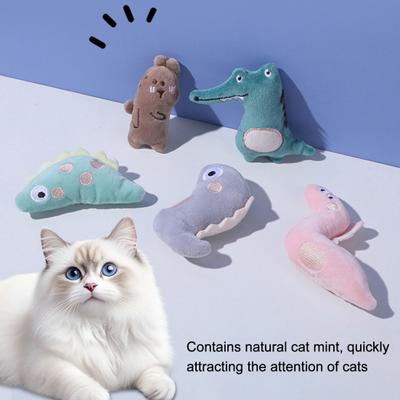 Pet Toy Cartoon Rabbit Duck Dinosaur Shape Portable Cat Toy with Natural Catnip Bite-resistant Soft Velvet Fabric Interactive Play Toy