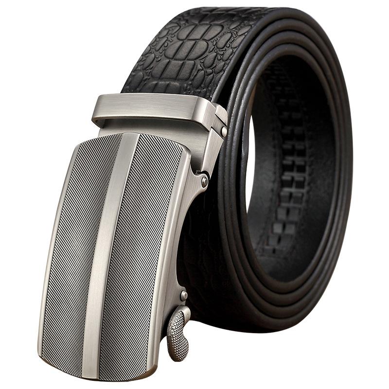 Belt Men'S Leather Automatic Buckle Middle-Aged And Young People'S First-Layer Cowhide Business Casual Pants Belt Simple Alligator Pattern