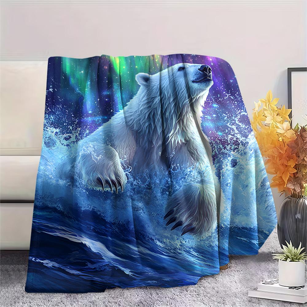 Polar Bear Print Flannel Blanket, High quality Comfortable for All Seasons, Home Decor, Warmth and Comfort, Perfect for Christmas Gifts