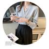 New Spring and Autumn Elegant Pearl Decorated Silk Satin High-End V-Neck Chiffon Blouse for Women