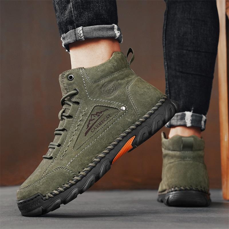 Nuevas Botas de Cuero Hechas a Mano para Hombre para Otoño Diseño Outdoor Zapatillas Hombre Transpirables Zapatos Casuales de Cuero Hombre Botines