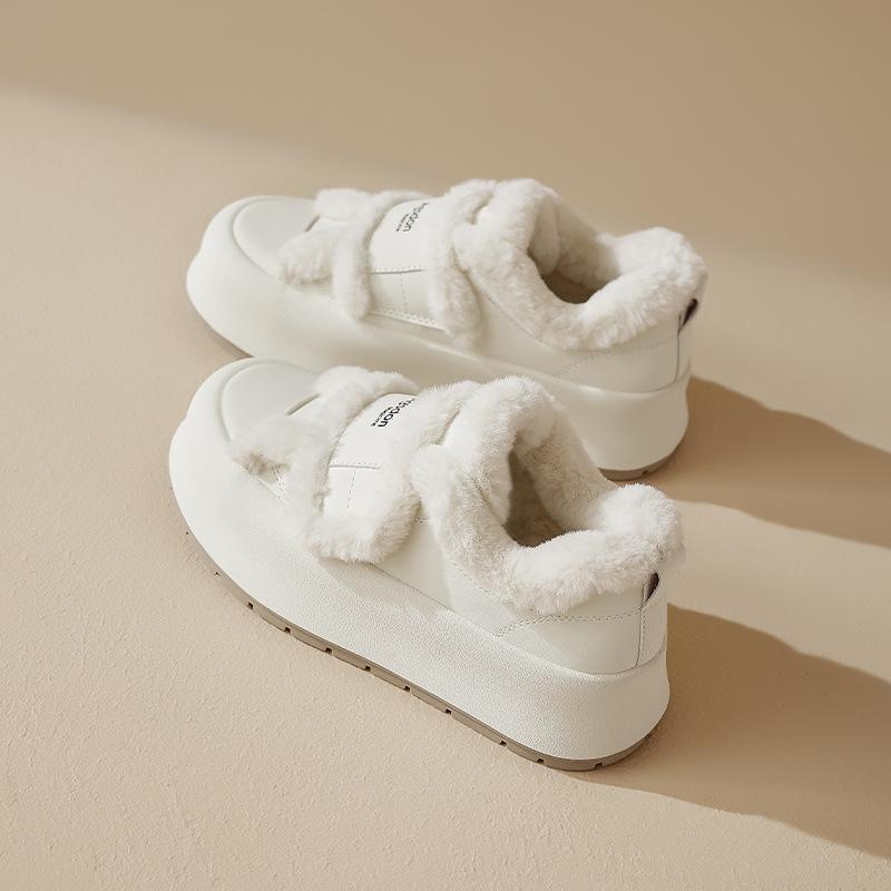 Augustine velvet little white shoes women's 2025 new winter low-top cotton shoes Velcro casual sports board shoes