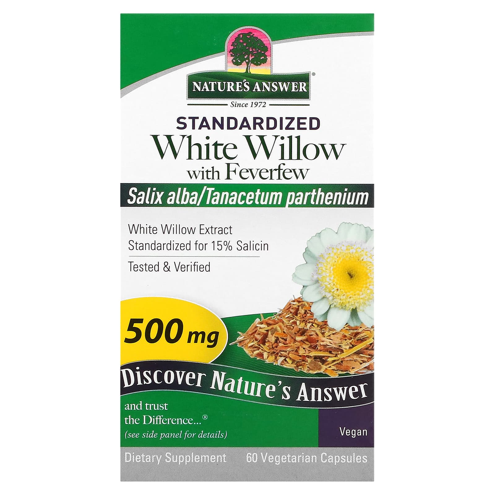 

Nature S Answer, White Willow with Chrysanthemum, 500 Mg, 60 Veggie Caps