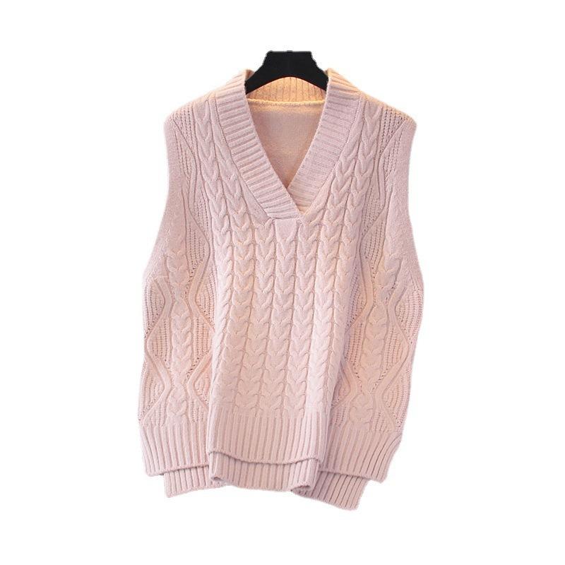 Spring and Autumn Women's V-neck Vest Knitted Retro Solid Color Sweater Vest Top