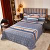3Pcs Simple Geometric Plaid Bed Sheet Set 100% Cotton Skin-friendly Queen Size Bedding Set Thickened Flat Sheet with Pillowcases