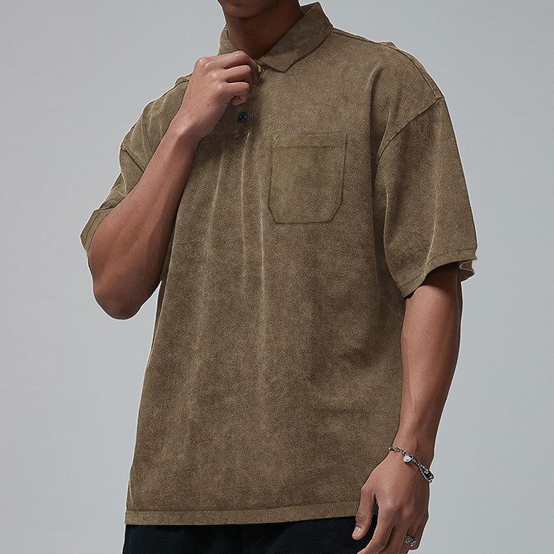 New Button Short Sleeve Men's T-shirt Summer Retro Loose Short Sleeve Men's T-shirt