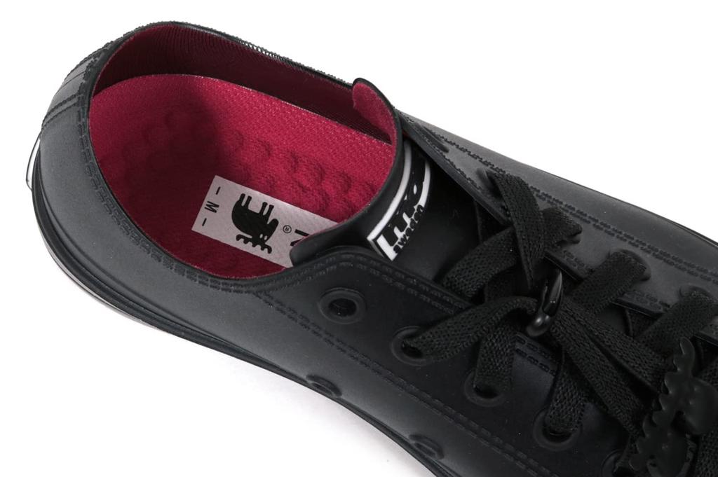 Akiriko MOZ Rain Sneakers with Elastic Moose with Original Size L Shoes, Laces, Charm, Low-Cut, Insole, Women's, Black,