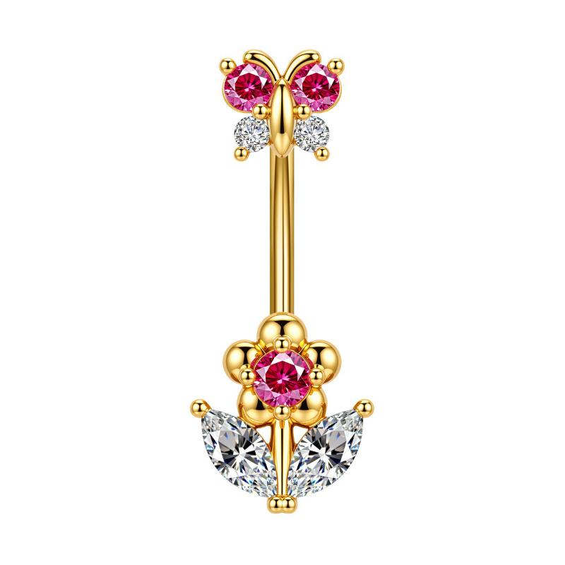 1Pcs  Stainless Steel Zircon Belly Button Ring Butterfly Flower Belly Button Stud Micro-Set Round Belly Button Piercing