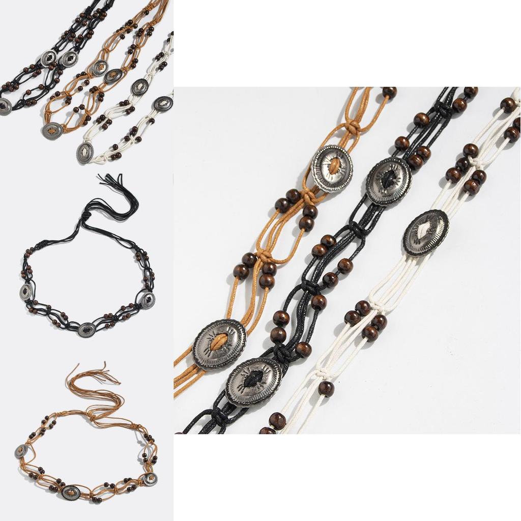 Bohemian Ethnic Style Waist Rope With Wooden Beads Handcrafted For Relaxed Summer Wear