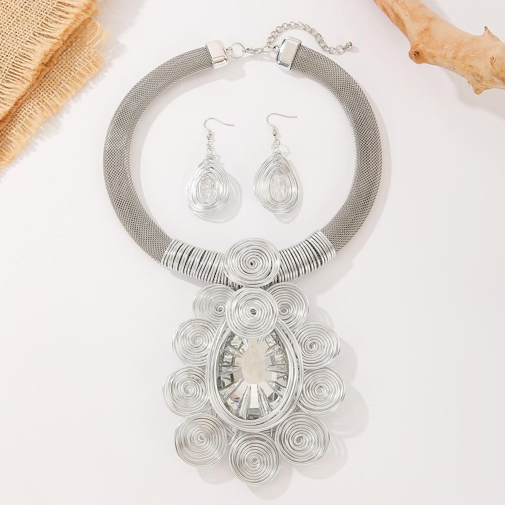 Women Water Drop Crystal Necklace Earrings Handmade Aluminum Wire Woven Jewelry Party Wedding Bridal Gift