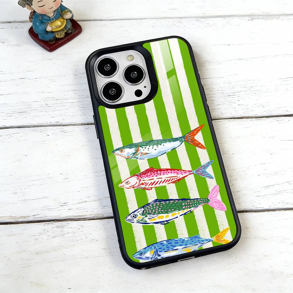 Three Color Striped Fish Phone Case For iPhone17,16,15,14,13,12,11 Plus,Pro Magnetic For Magsafe Wireless Charging