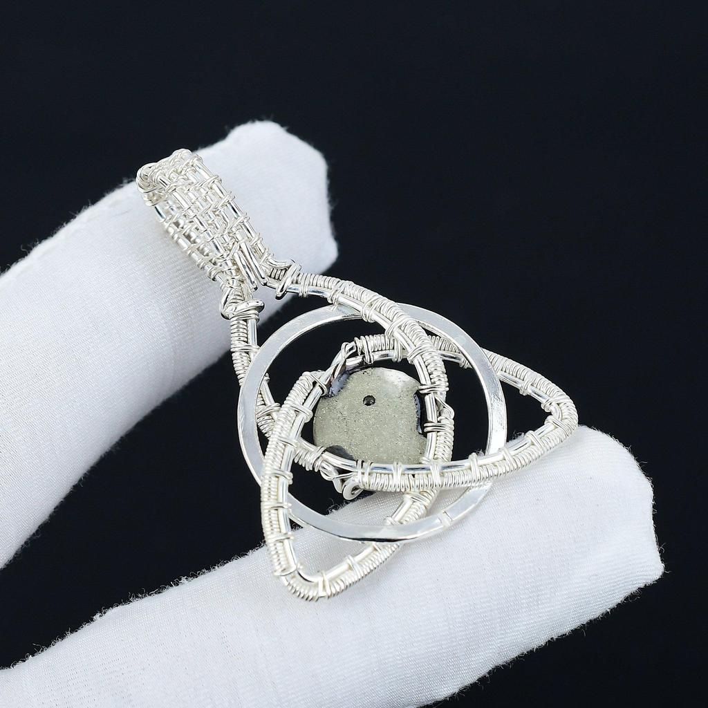 Natura Golden Apache Pyrite Gemstone Silver Pendant In 925 Sterling Silver- Handmade Design, Celtic Family Knot Wire Wrapped Everyday Jewelry, Gifts