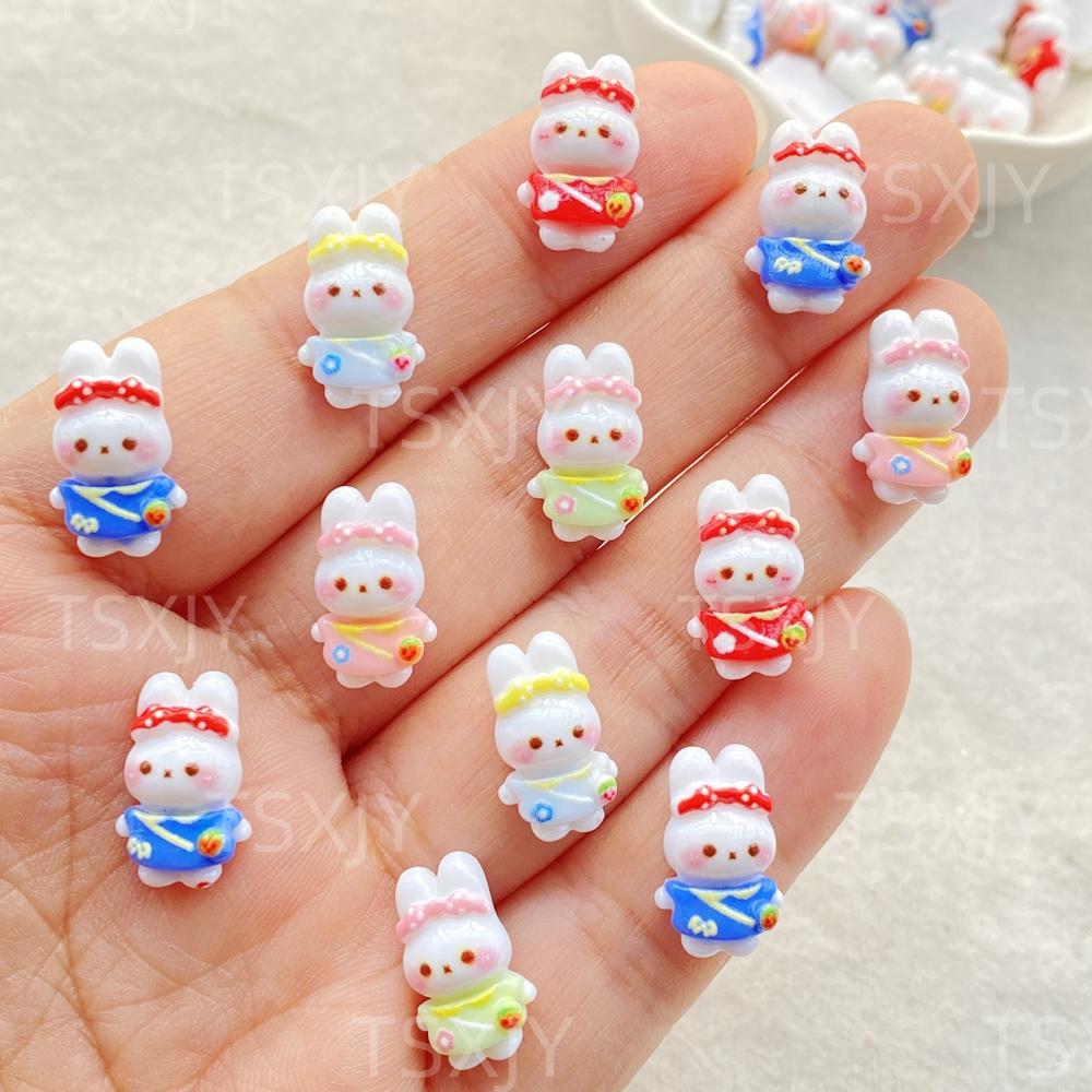 30pcs Resin Colorful Mini Cute Cartoon Rabbit Figurines Flat back Nail Art DIY Scrapbook Crafts Nail Art Flatback Rhinestone