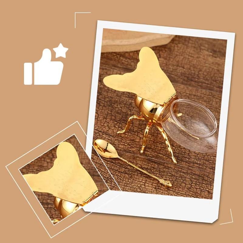 Bee Shape Honey Storage Dispense Container With Spoon Ornament Spice Seasoning Jar Home Kitchen Tool