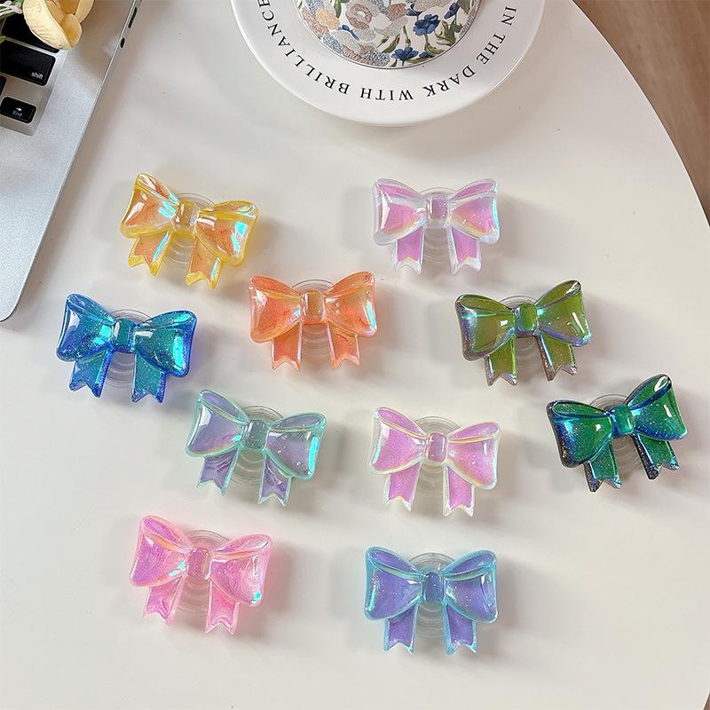 Wind Creative Colorful Laser Bow Simple Three-Dimensional Ring Retractable Desktop Phone Holder Airbag Folding