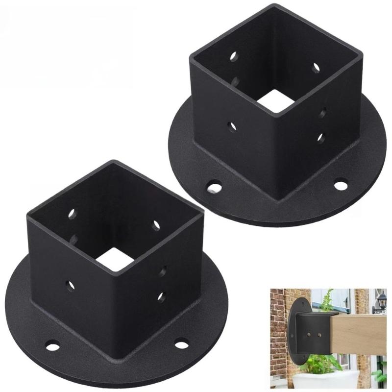 4PCS Solid Metal Fence Railing Brackets Square Base Strong Construction Secure Fencing Support All Weather Applications