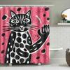 Black And White Cat Shower Curtain Modern Bathroom Decor With Eye-Catching Animal Print Design For Home Decoration Pink Backgrou