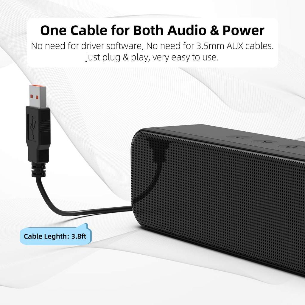 USB-Computerspeaker für Laptops, PC-Lautsprecher, Desktop-Computer, Tragbare Mini-Soundbar mit Sound, Lauter Pegel & Kräftiger Bass, Aufgerüstet mit Lautstärke Co