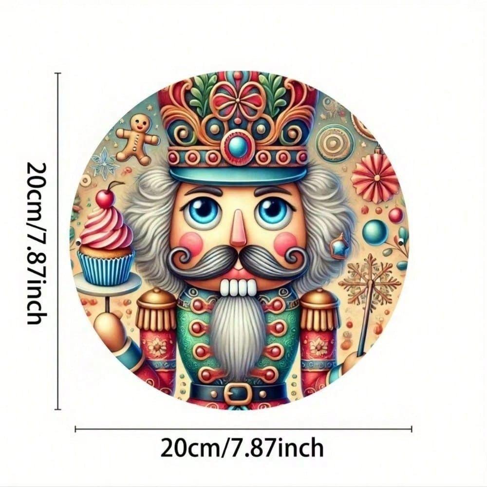 Christmas Nutcracker Round Metal Sign, Highly Detailed Flat Print, Collectible Metal Decor, Waterproof Wall Ornament