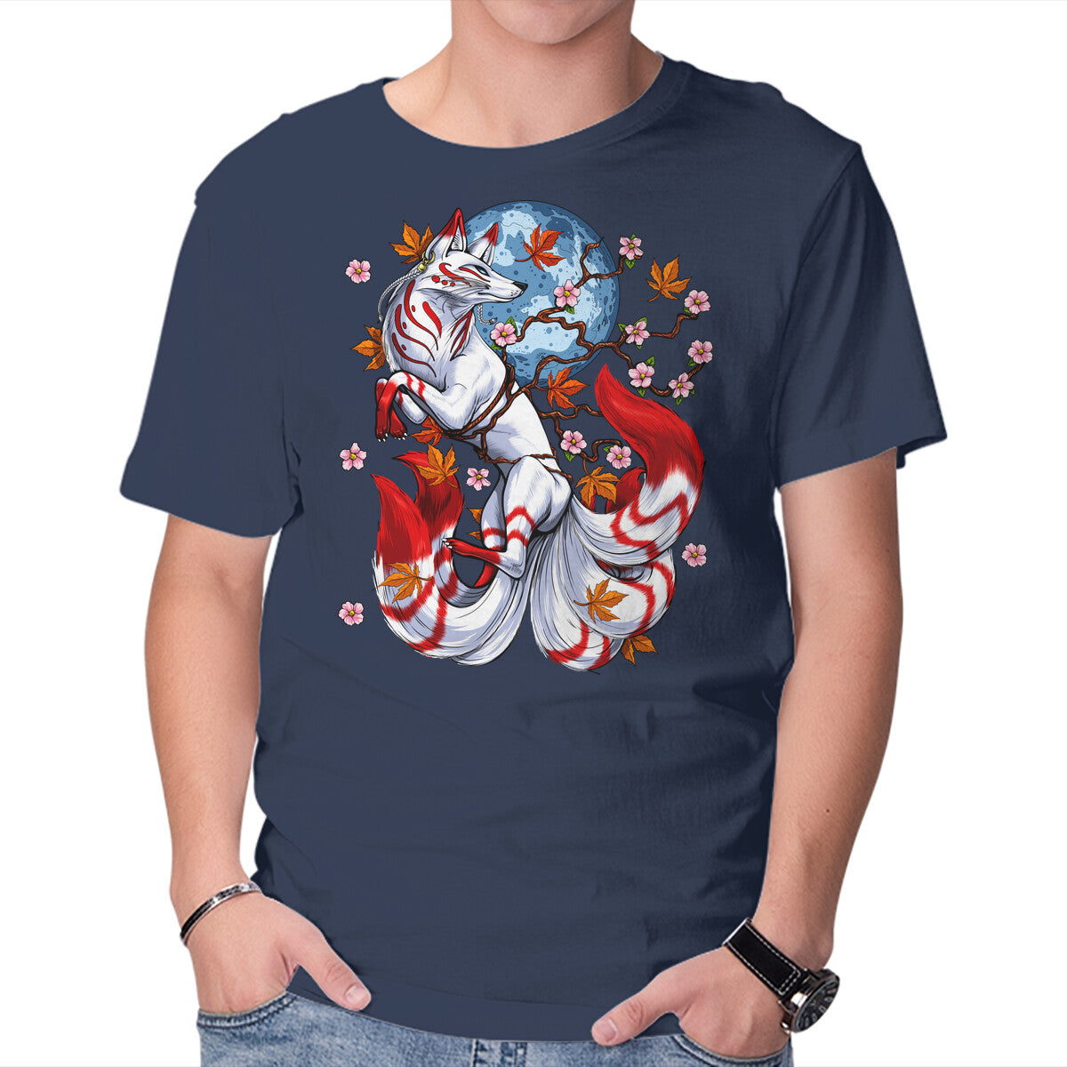 Unisex Crew Neck T-Shirt Kitsune Japanese Fox Graphic Short Sleeve Casual Tee XXL