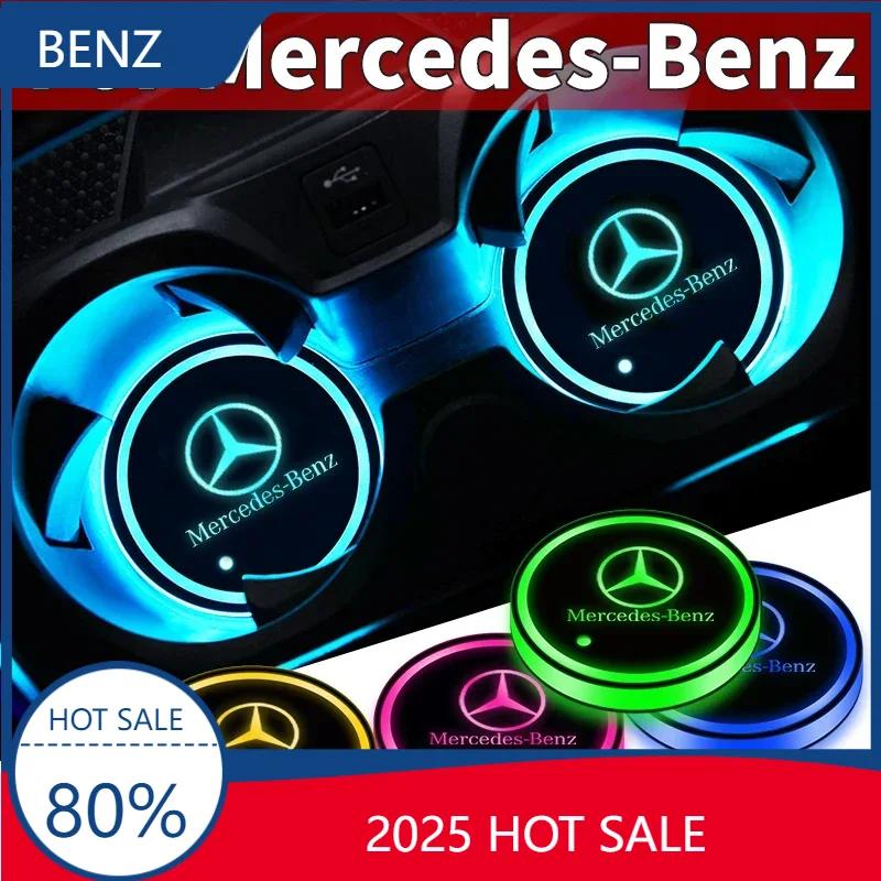 For Benz GLC GLK Car LED Illuminated Water Cup Coaster Atmosphere Lights Coaster for Mercedes Benz C260 W204 W205 W211 W212 W190