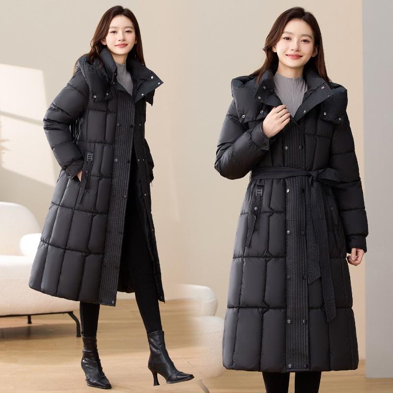 Winter New Fashion with Knee Cotton Clothes Medium and Long Thickened Slim Cotton Clothes Waist Jacket