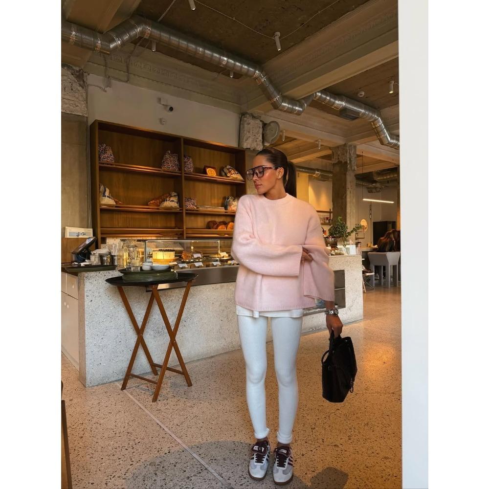 Fauler Stil Rundhals Faux Nerz Pullover Damen Frühling Herbst Locker Gestricktes Oberteil Premium Langarm Pullover