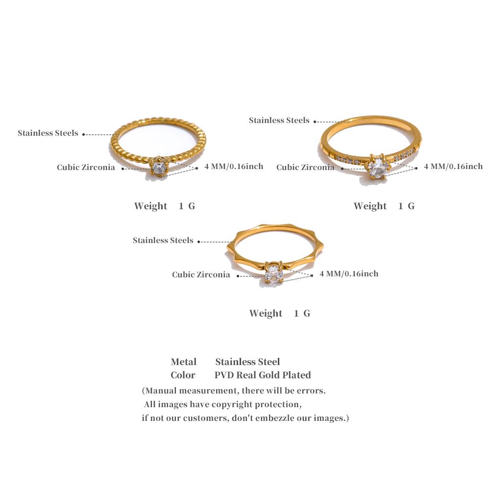 Yhpup High-Grade Shiny Cubic Zirconia Golden Thin Ring Wedding Engagement Gift Stainless Steel Temperament Jewelry 2025