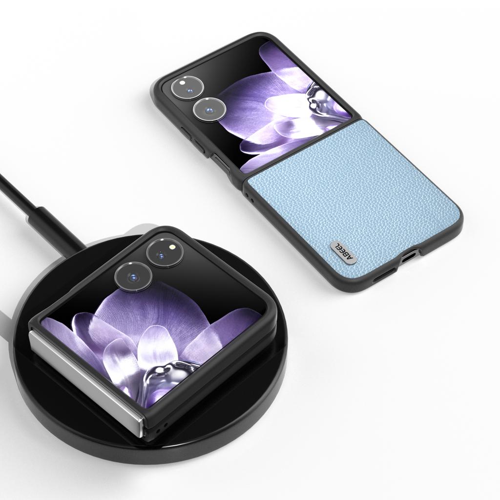 ABEEL Für Xiaomi Mix Flip 5G Hülle Litschi-Textur Echtes Rindsleder+PC Handyhülle