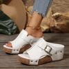 Fashion Punk Rivet Decoration Pu Strap Slip On Sandals Women Fashion Chunky Platform Wedge Heels Slippers Metal Buckle Decoration Slides