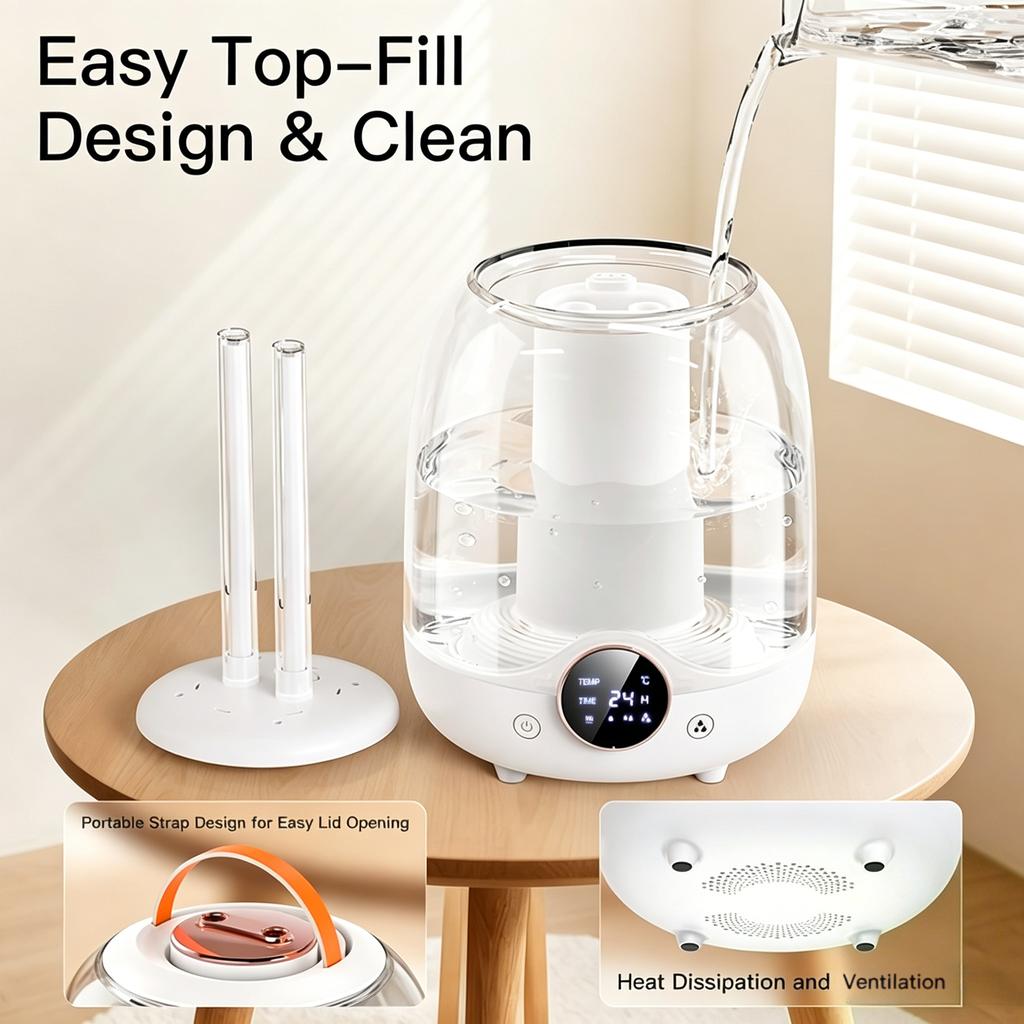 Double Spray 3L Large Capacity Humidifier with 7 Color Lights and Digital Display Screen for Silent Operation for Office Home