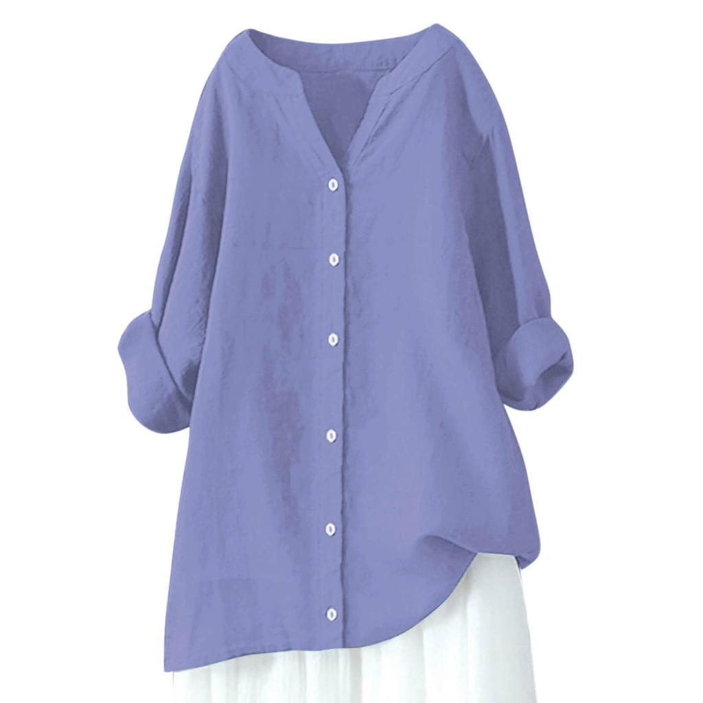 Women's Long Sleeve Button Color Loose Shirt Casual Shirt