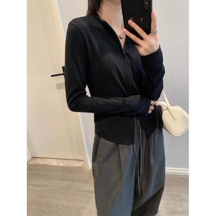 2025 Women s Double Zipper Stand Collar Sweatshirt: High-End, Slimming, Petite Autumn Style Medium чёрный