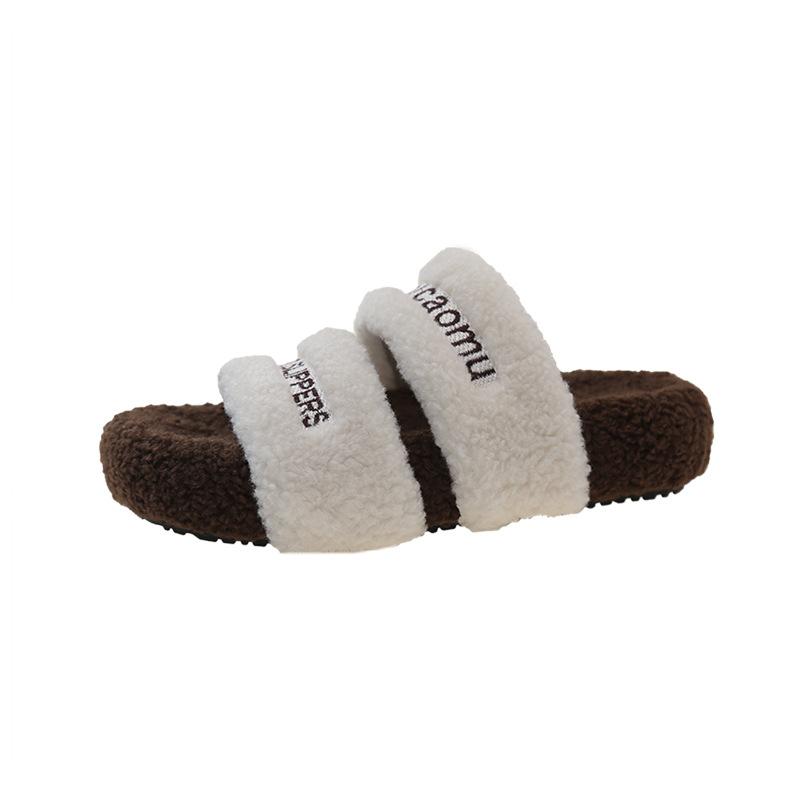 

Autumn and winter fashion outer wear fluffy slippers women s 2025 new thick suede double with one-word mop home warm cotton mop 35