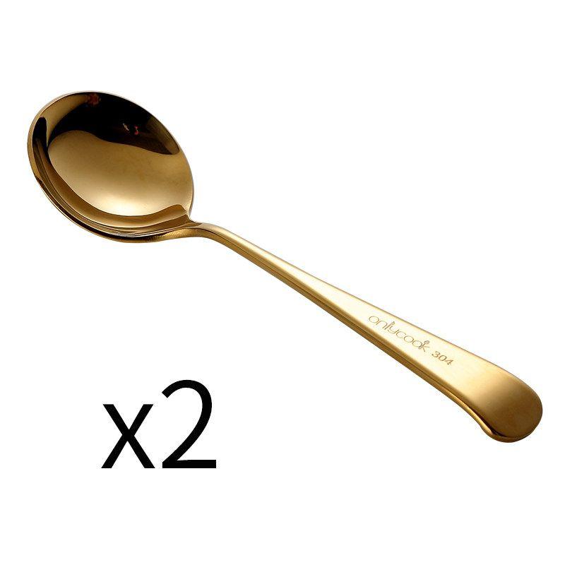 Japanese Imported Muji Style 2-Piece 304 Stainless Steel Spoons for Home Use, Gold-Colored Soup Spoons, Children s Rice Spoons, Soup Ladles 304 Stainless Steel Gold/2 Pack