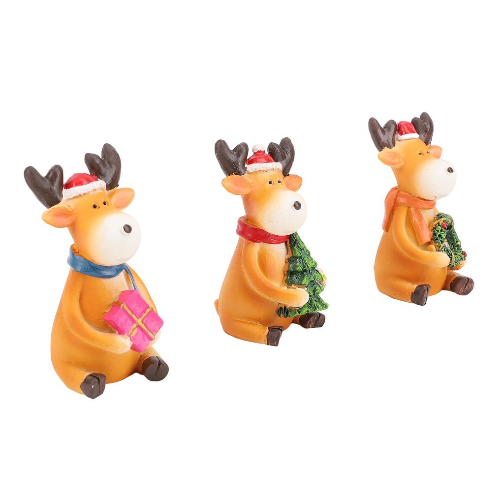 Xmas Reindeer Ornament Resin Statue Cartoon Cute Elk Figurine Tabletop Desktop Ornament