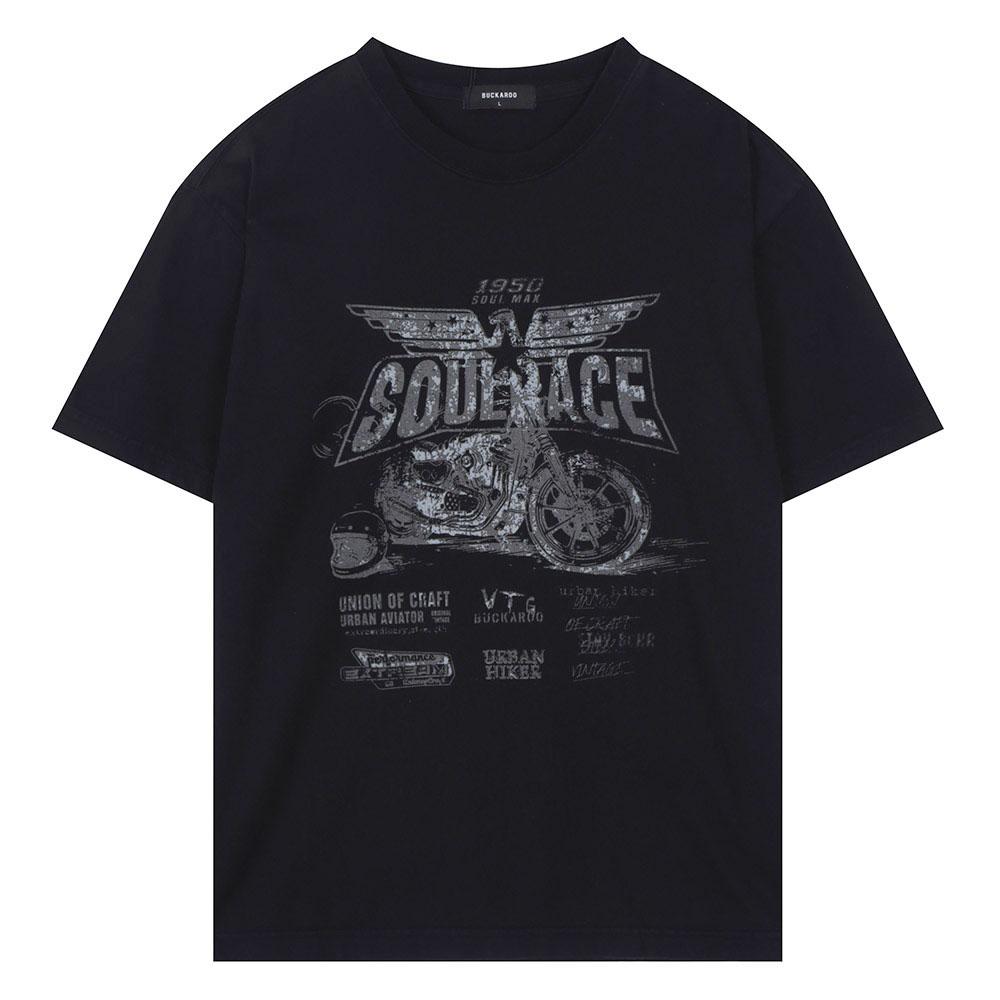 Burkeru 20-Count Single Loose Fit Vintage Crack Artwork Short Sleeve T-Shirt Black Black_L
