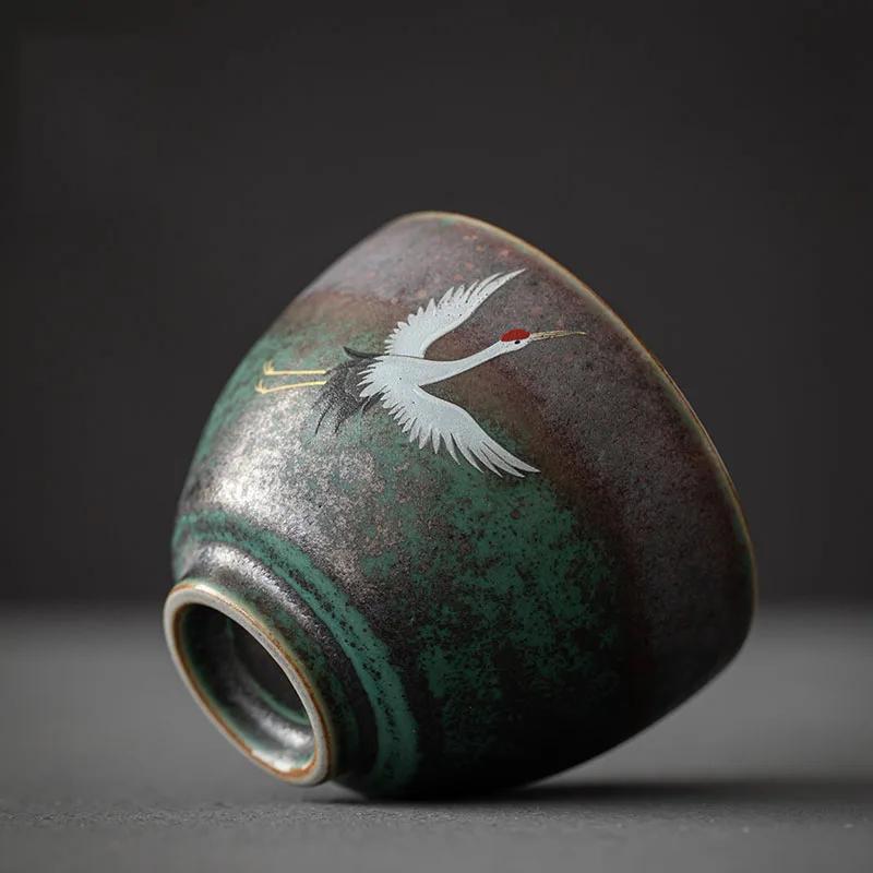 CHANSHOVA-Traditional Chinese Style Tea Cup, Flying Crane Pattern, Retro Ceramic Teacup, Coffee Cup, Coarse Pottery Cups, H571