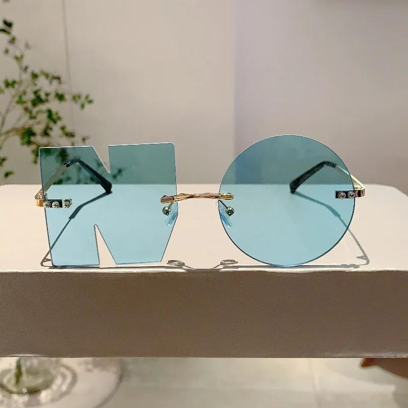 No Rimless Vintage Punk Irregular Sunglasses Women For Men Luxury Brand Designer Sun Glasses Popular Hip Hop Oversized Shades