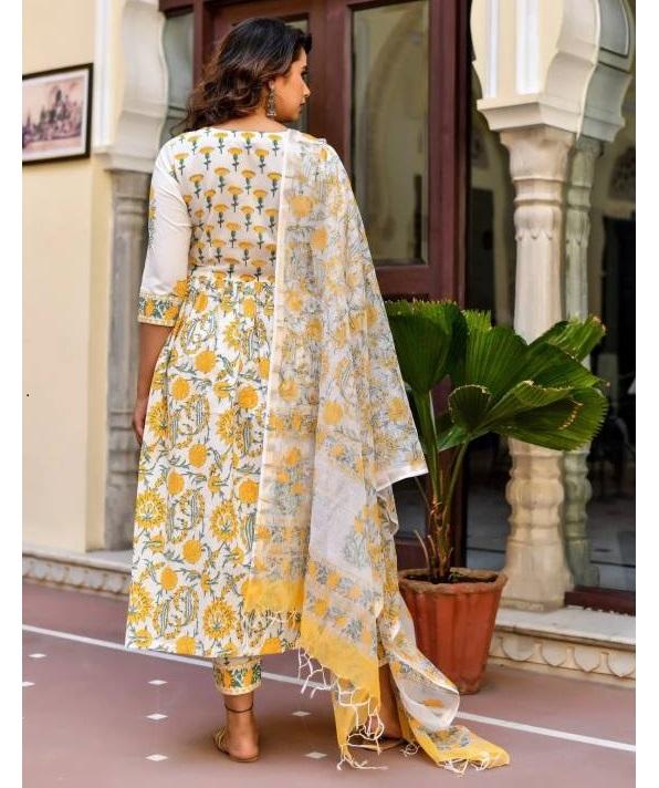Women Pure Cotton Kurta Pant Dupatta Set Indian Designer Salwar Kameez Kurti Party Wear