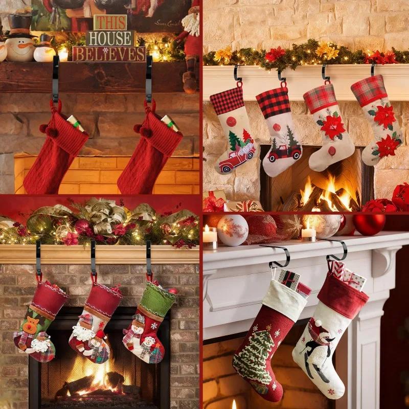 Metal Iron Christmas Stocking Holders Adjustable Mantle Hooks for Fireplace Hanging Pendent Garland Stockings Hanger Party Decor