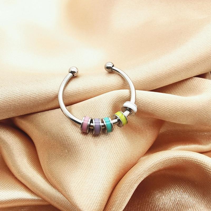 Elegant Rings Bead Fidgety Rings Colorful Bead Spinner Rings Stainless Steel Rings Open Adjustable Jewelry for Women