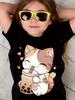 Kawaii Cat Girls Clothes 3D Print Children's T-Shirt O-Neck Pullover Girl Short Sleeve T-Shirt Comfortable Children's Clothing