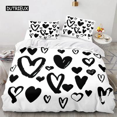 Housse de Couette Cœur d'Amour Rouge Ensemble de Literie de Luxe à Thème Romantique pour Couple Cadeaux de Saint-Valentin pour Petite Amie Décoration de Chambre