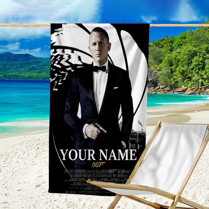 Custom Name Beach Towel James Bond Movie Collage Beach Towel, Soft Microfiber, Gift for Her/Him, Birthday, for Pool, Beach, Travel, Fan gifts