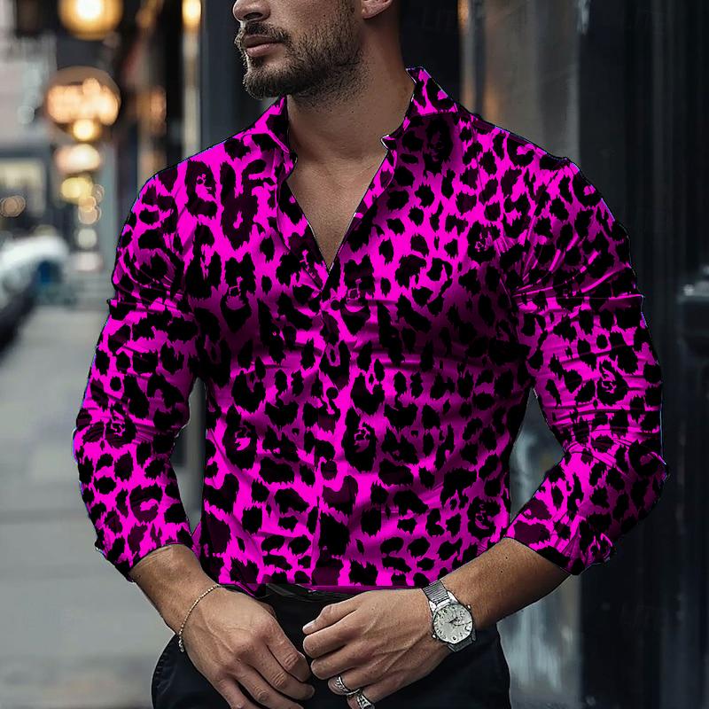 Fashion Men's Long-sleeved Shirts Leopard Pattern 3D Printed Single-breasted Shirts Casual Party Shirts Tops Men's Clothing