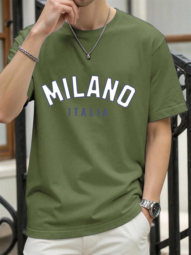 Milano Włochy Nadruk Litery Retro Koszulka Męska Luźna Bawełniana Koszulka Modna Letnia Odzież Unisex Uniwersalna Streetwear