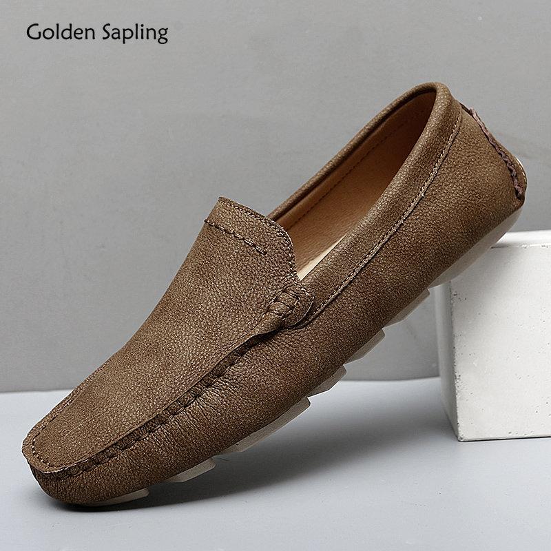 Golden Sapling Loafers Men Genuine Leather Shoe Men's Casual Shoes Business Dress Flats Leisure Male Loafer Wedding Moccasins