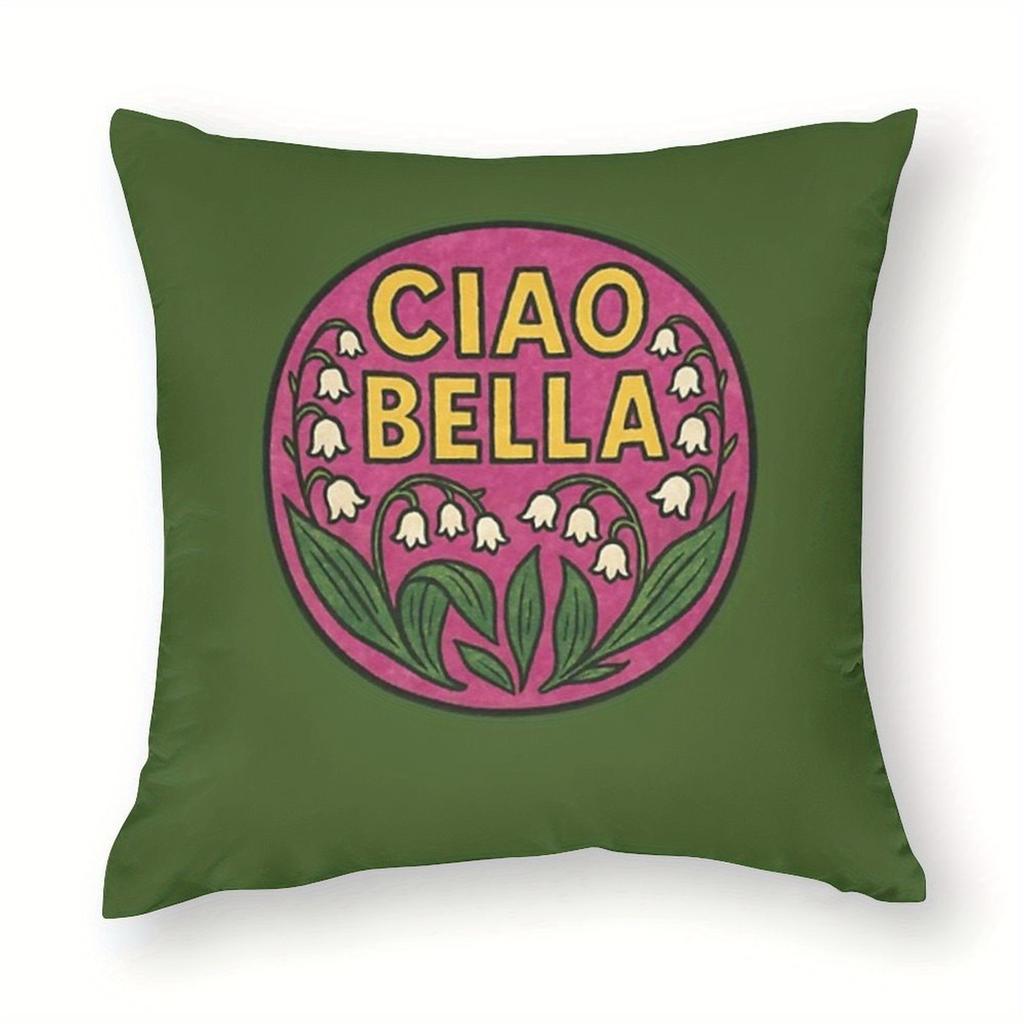 "Ciao Bella" Pillow Cover 2D Printed Polyester Sofa Cushion Case – Italian Floral Design With Lily Of The Valley Pattern