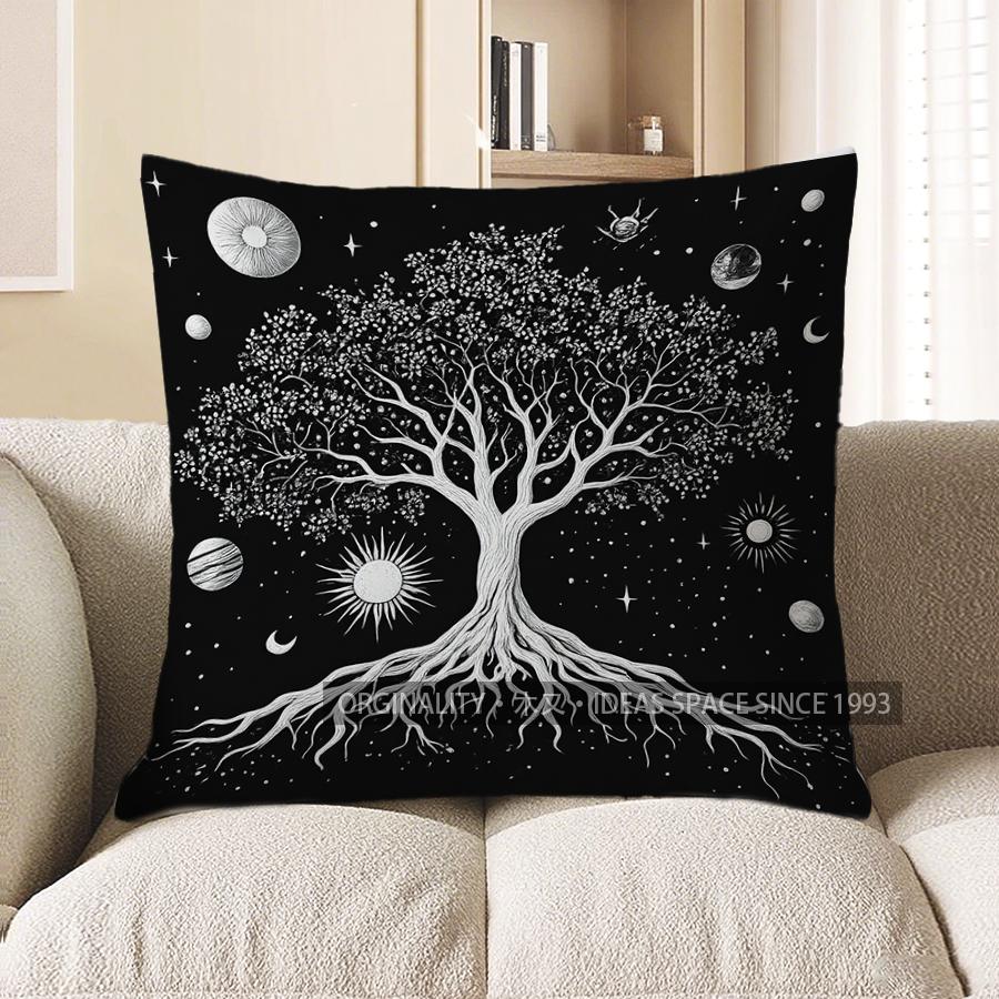 Home Decor Cosmic Tree With Planets And Stars Pillow Cover Pattern Cushion Cover Suitable For Sofa Bedroom Car Pillow Cover